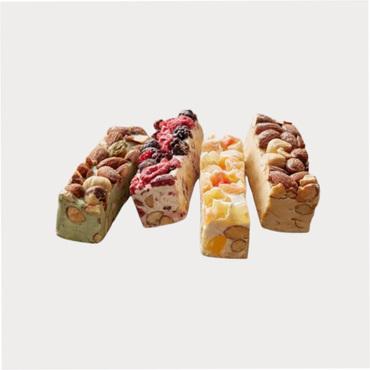 Soft Nougat, 50 Gramm Display, 4-fach sortiert Vanille, Waldfrucht, Exotic, Pistazie