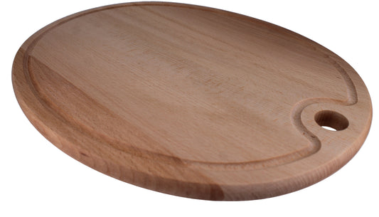 Schneidebrett oval mit Griffloch & Saftrille 28,5 cm x 18 X 1,5, geölt