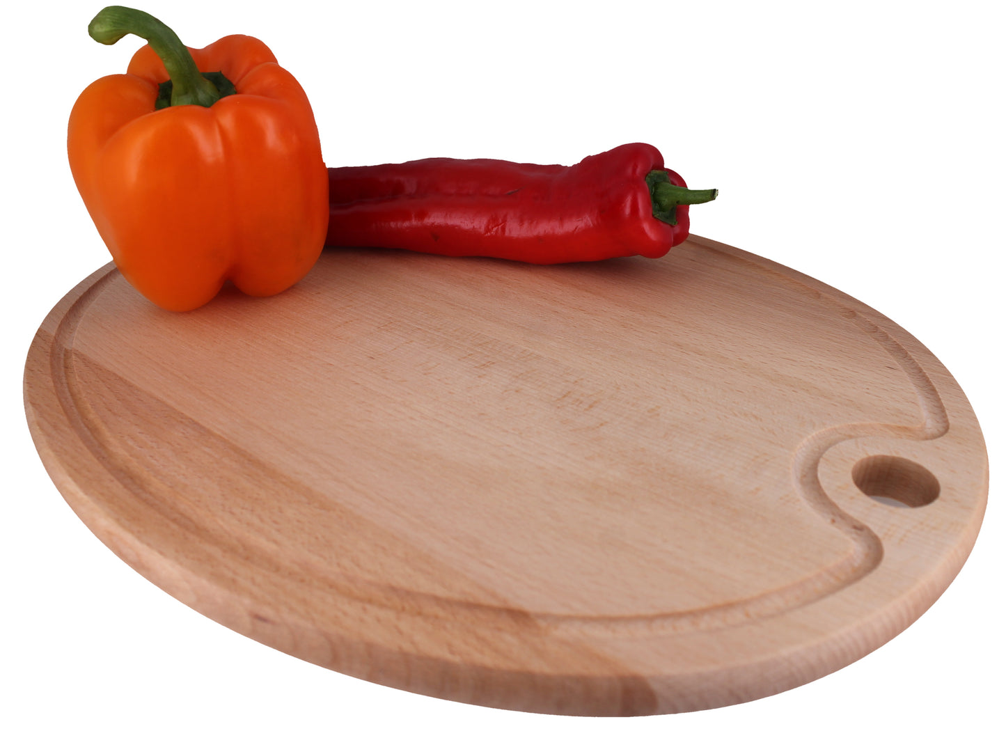 Schneidebrett oval mit Griffloch & Saftrille 28,5 cm x 18 X 1,5, geölt