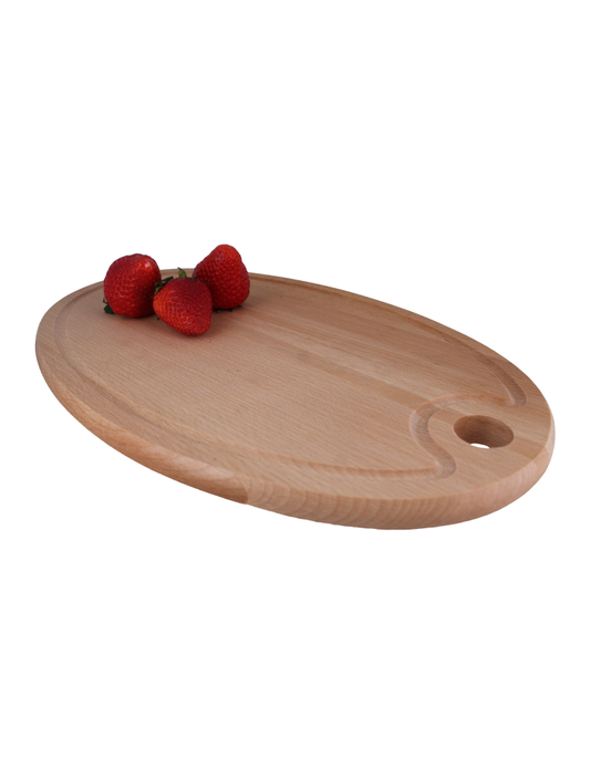 Schneidebrett oval mit Griffloch & Saftrille 34,5 x 21,5 X 1,5 cm