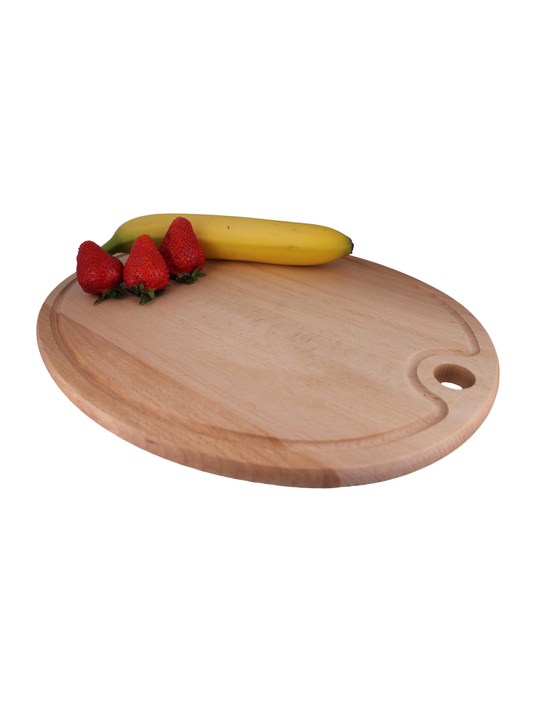 Schneidebrett oval mit Griffloch & Saftrille 28,5 cm x 18 X 1,5, geölt