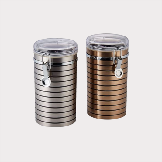 Dose "Hasine" von Cha Cult, 250 g Kunststoff, rund, Platin/Bronzeoptik 2-fach sortiert