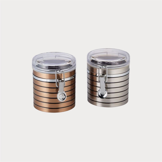 Dose "Hasine" von Cha Cult, 150 g Kunststoff, rund, Platin/Bronzeoptik 2-fach sortiert