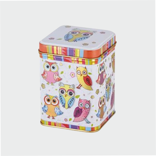 Dose "Eule", 100 g eckig, Stülpdeckel 9,8 x 6,5 x 6,5 cm ChaCult