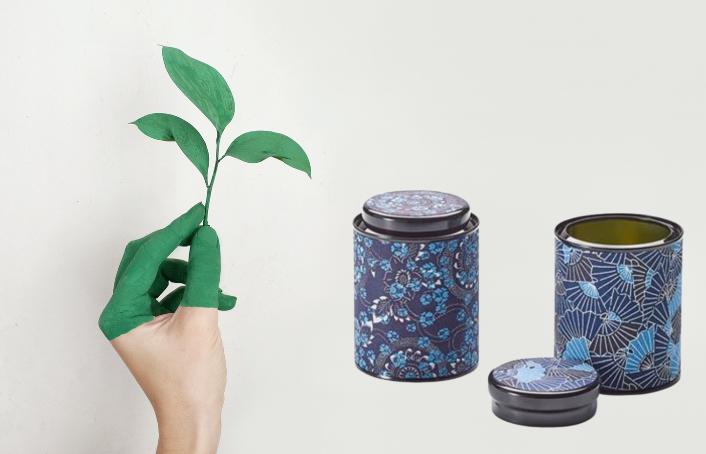 Dose "Saki"von Cha Cult, 80 g Weißblech mit Banderole aus Japanpapier, rund 2-fach sortiert