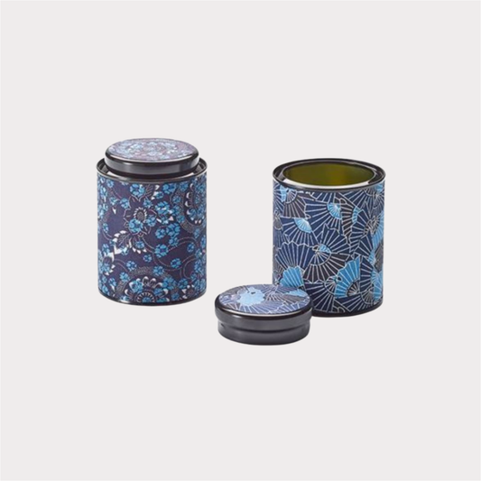 Dose "Saki"von Cha Cult, 80 g Weißblech mit Banderole aus Japanpapier, rund 2-fach sortiert