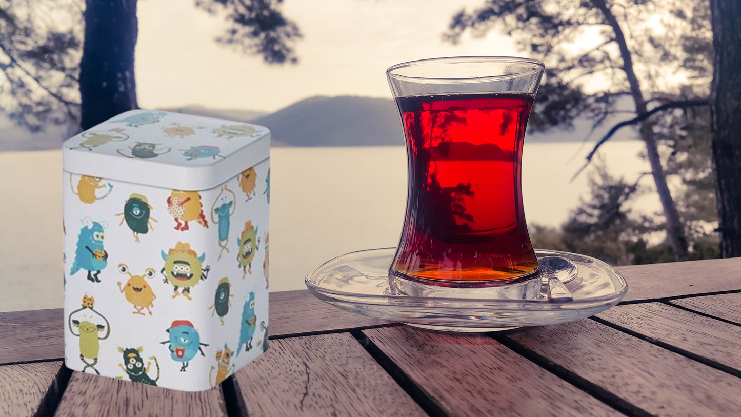 Dose "Happy Monsters" von Cha Cult, 100 g eckig, Stülpdeckel, matt