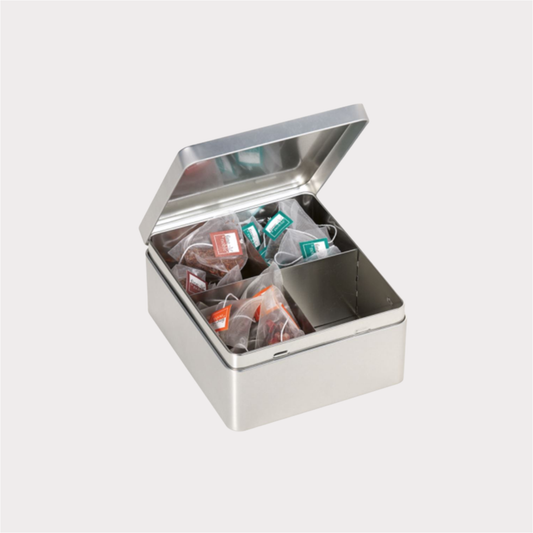 Dose "Till" von Cha Cult, silber mit 4 Fächern, eckig