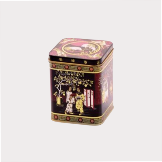 Dose "Black Jap", 250 g eckig, Scharnierdeckel 11,1 x 8,7 x 8,7 cm