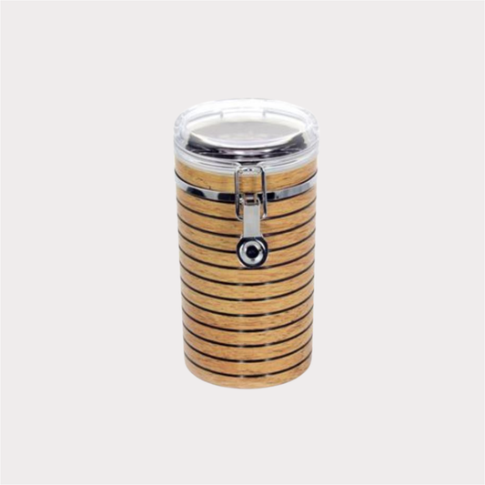 Dose "Loui"con Cha Cult, 250 g rund, Kunststoff mit Aroma-Bügelverschluss in Holzoptik