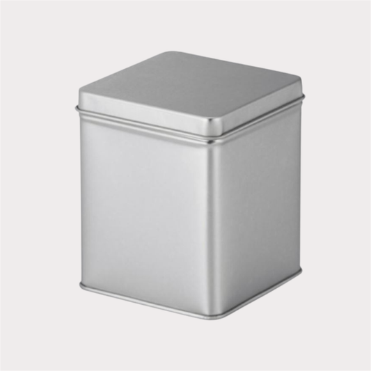 Dose "Trio"von Cha Cult, 125 g eckig, Scharnierdeckel, silber