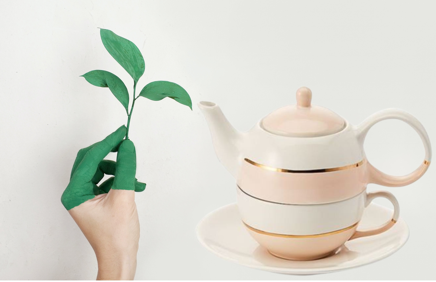 Tea for one Set "Lieske" von Cha Cult, rosa Keramik mit Goldauflage, 4-teilig Kanne: 0,4 l, Tasse: 0,2 l