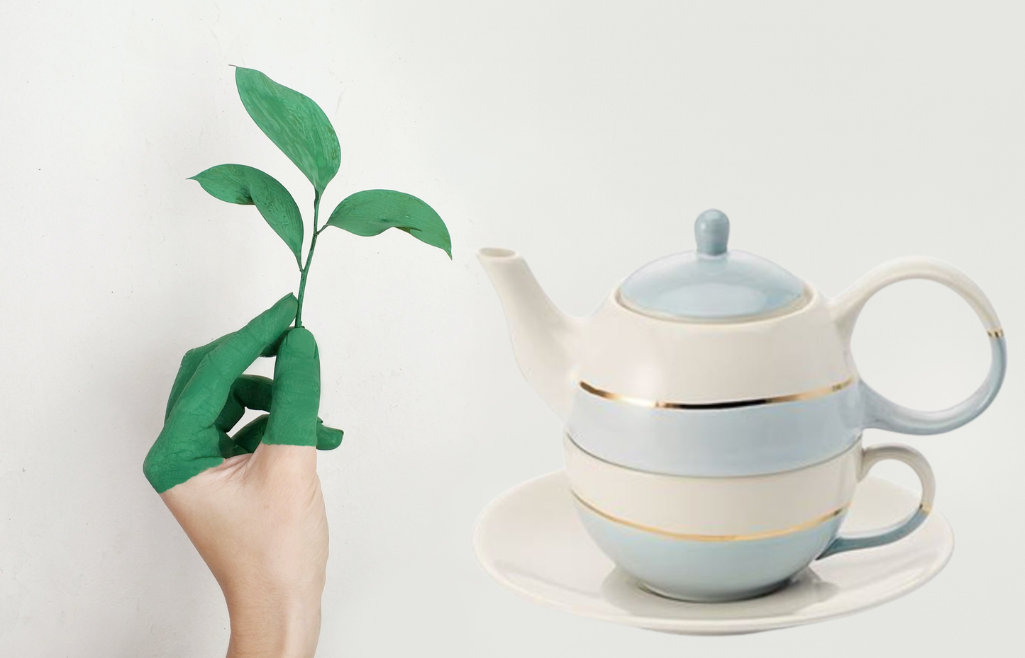 Tea for one Set "Lieske" von Cha Cult, blau Keramik mit Goldauflage, 4-teilig Kanne: 0,4 l, Tasse: 0,2 l