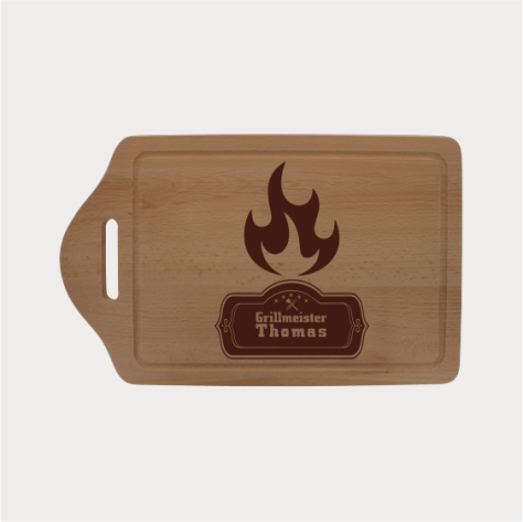 Grillmeister Flammen Design Schneidbrett mit Wunschnamen individuell