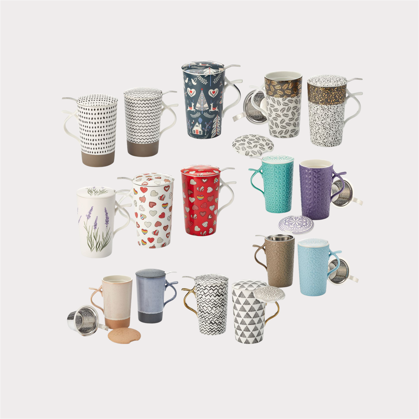 Teamug "Skadi" New Bone China-Kräuterteetasse 2-fach sortiert, mit Edelstahlsieb 0,4 l ChaCult