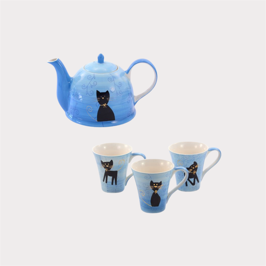 teemando® - Set Kanne "Filou" Keramik mit Goldauflage, 1,5 l + Becher "Filou" Keramik, 3-fach mit Goldauflage, 0,25 l