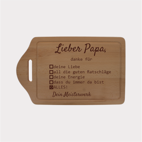 Individuelles Vatertags Schneidbrett mit Wunschnamen graviert
