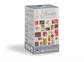 Kaffee-Adventskalender „Kalendertüren“ mit 24 Drip Coffee Bags einzeln im Sachet verpackt Format 124 x 100 x 200 mm -2-sprachig