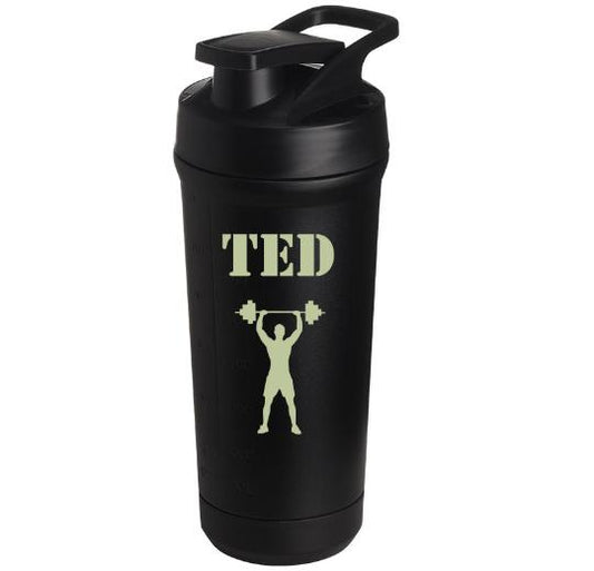 Teemando® individuell gravierter Premium Edelstahl Shaker mit deiner Wunschgravur 750ml, auslaufsicherer Deckel, Shaker-Ball, spülmaschinengeeignet für Proteinshakes, Fitness Diät Geschenk Bodybuilding