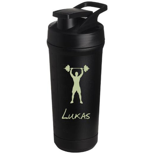 Teemando® individuell gravierter Premium Edelstahl Shaker mit deiner Wunschgravur 750ml, auslaufsicherer Deckel, Shaker-Ball, spülmaschinengeeignet für Proteinshakes, Fitness Diät Geschenk Bodybuilding