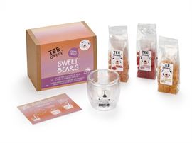 Geschenkset Tee-Bären® „Sweet Bears” 3 x 125 Gramm, 1 Teeglas „Pat” inkl. 1 Produktkarte