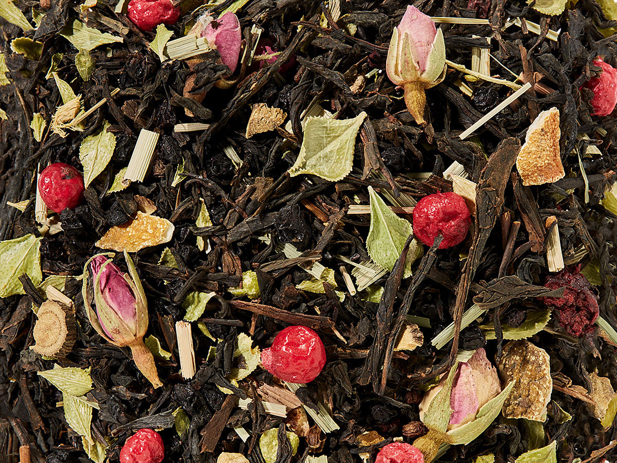 BIO Schwarzteemischung k.b.A. Black Sencha Fruits & Roses Mandel-Vanille-Note DE-ÖKO-006 aromatisiert 1 kg
