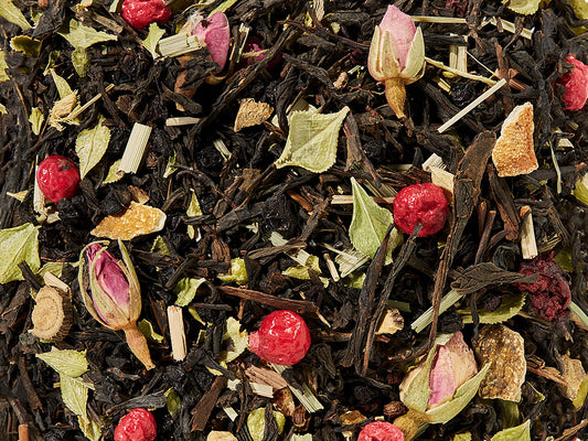 BIO Schwarzteemischung k.b.A. Black Sencha Fruits & Roses Mandel-Vanille-Note DE-ÖKO-006 aromatisiert 1 kg