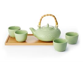 Tee-Set "Tanaka" Porzellan, Kanne, 4 Cups und Bambustablett Kanne 0,6 l, Cup 0,15 l Maße Tablett: 31 x 16 cm