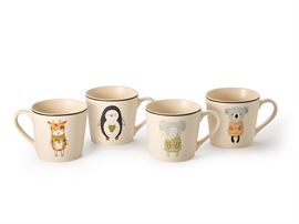 Becher "Happy Friends" New Bone China, matt, 4-fach sortiert 0,35 l H 9,1 cm , Ø 9,3 cm