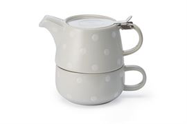 Tea-for-one Set "Len", hellgrau Keramik, 4-teilig mit Edelstahlsieb- und -deckel Kanne 0,45 l, Tasse 0,3 l hellgrau/weiß Kanne: H 10,5 cm, Ø 5,5 cm Tasse: H 6,5 cm