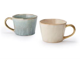 Becher "Samu" Keramik mit Goldrand und -henkel, 2-fach sortiert 0,27 l H 7,5 cm, Ø 9,9 cm