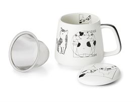 Kräuterteetasse "Artist Cats" New Bone China, matt, 3-teilig mit Edelstahlsieb, 0,4 l H 10 cm, Ø 7,3 cm