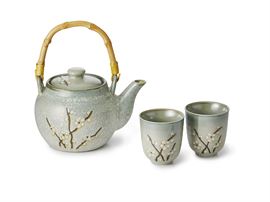 Tee-Set "Pua" Porzellan, 3-teilig, Kanne mit 2 Cups Kanne: 0,85 l / Cup 0,15 l H 14 cm, Ø 7,7 cm / H 8,1 cm, Ø 7 cm