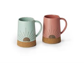 Becher "Sunny" New Bone China mit Korkboden, 2-fach sortiert 0,35 l H 11 cm, Ø 6,5 cm