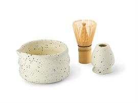 Matcha-Set "Miaka" Keramik, Bambus, 3-teilig Schale, Besenhalter und Besen mit 80 Borsten 0,5 l, Schale H 7 cm, Ø 11,5 cm