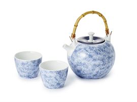Tee-Set "Mizu" Porzellan, 3-teilig, Kanne mit Edelstahlsieb Kanne: 0,8 l, Cup: 0,15 l Kanne: H 20,5 cm, Ø 6,9 cm/Cup: H 6,4 cm, Ø 7,5 cm