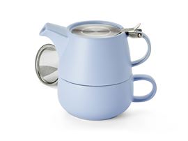 Tea-for-one Set "Saara", blau Steinzeug, 4-teilig mit Edelstahlsieb- und -deckel Kanne 0,45 l, Tasse 0,3 l Kanne: H 10 cm, Ø 6,7 cm Tasse: H 6 cm, Ø 10 cm