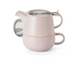 Tea-for-one Set "Saara", rosa Steinzeug, 4-teilig mit Edelstahlsieb- und -deckel Kanne 0,45 l, Tasse 0,3 l Kanne: H 10 cm, Ø 6,7 cm Tasse: H 6 cm, Ø 10 cm