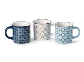 Becher "Azura" Steinzeug mit Goldauflage, 3-fach sortiert 0,3 l H 8,6 cm, Ø 9,2 cm