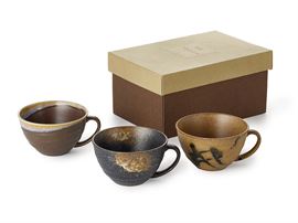 Tassen-Set "Chairo" Japanische Keramik, 3-fach sortiert im Geschenkkarton, 0,3 l H 7 cm, Ø 11,2 cm
