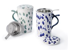 teamug „Mikke“ New Bone China-Kräuterteetasse, mit Reactive Glaze 2-fach sortiert, mit Edelstahlsieb, 0,4 l H 15 cm, Ø 8,8 cm