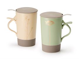 teamug „Nava“ New Bone China-Kräuterteetasse mit Goldauflage 2-fach sortiert, mit Edelstahlsieb, 0,4 l H 15 cm, Ø 8,8 cm