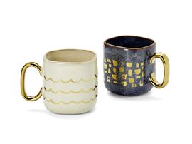 Becher "Jeremy" Steingut mit Reactive Glaze und Goldauflage 2-fach sortiert, 0,45 l H 10,2 cm, Ø 8,9 cm