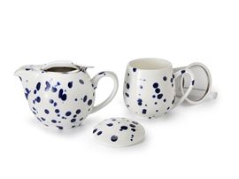 "Saara" / Kräuterteetasse "Saara" Porzellan, 3-teilig, weiß-blau