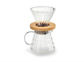 Kaffeezubereiter "Caleb" hitzebeständiges Glas, Bambus 3-teiliges Set 0,6 l