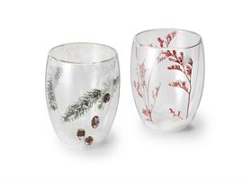 Cup "Snow Flurry" doppelwandiges, hitzebeständiges Glas mit Trockenblumen & Kunstschnee, 2-fach sortiert 0,3 l / H 11,5 cm, Ø 7,5 cm