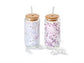 Glas "Blossom" hitzebeständiges Glas mit Blumendekor, 2-fach sortiert, mit Trinkhalm/Bambusdeckel 0,5 l| H 10,9 cm, Ø 8,8 cm, Trinkhalm L 20 cm
