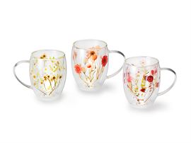 Cup "Elvina" doppelwandiges, hitzebeständiges Glas mit Dekor und Trockenblumen, 3-fach sortiert 0,3 l / H 11,4 cm, Ø 7,5 cm