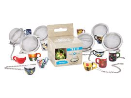 Tee-Ei-Mix "Bellary" 18/8 Edelstahl mit Becher- und Tassen-Anhängern Set mit 24 Tee-Eiern Ø 5 cm