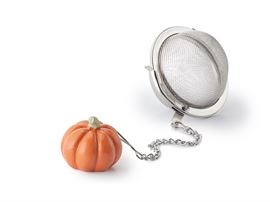 Tee-Ei "Pumpkin" 18/8 Edelstahl, mit Anhänger Ø 5 cm